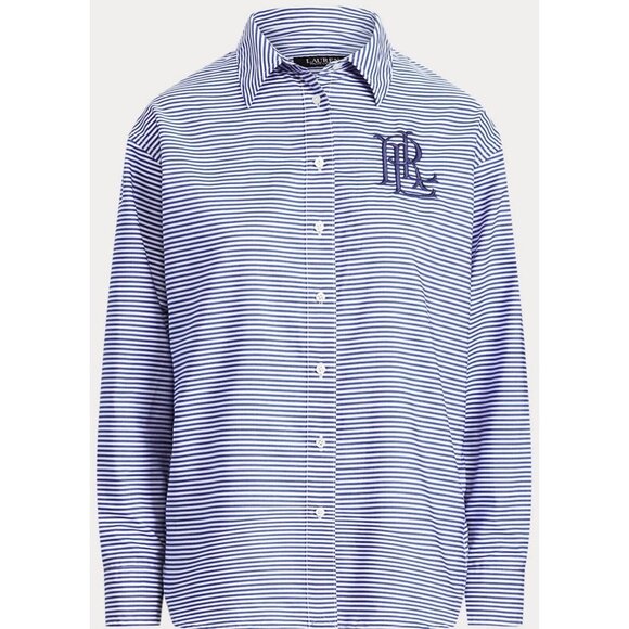 LAUREN RALPH LAUREN Strip Cotton Broadcloth Shirt Women's Size Small Embroidered - Picture 12 of 16